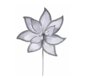 22" WHITE JEWELED EDGE VELVET POINSETTIA STEM