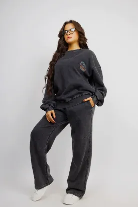 Comfy Knit Set With Subtle Distressed Accents - Black