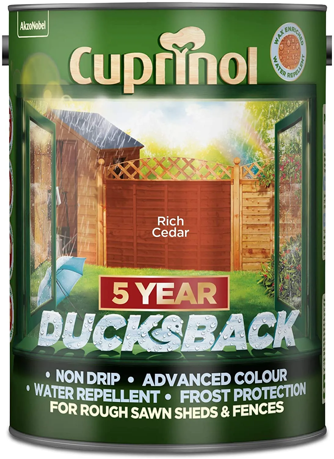 Cuprinol Ducksback 5 Year Waterproof for Sheds and Fences - Rich Cedar 5 Litre
