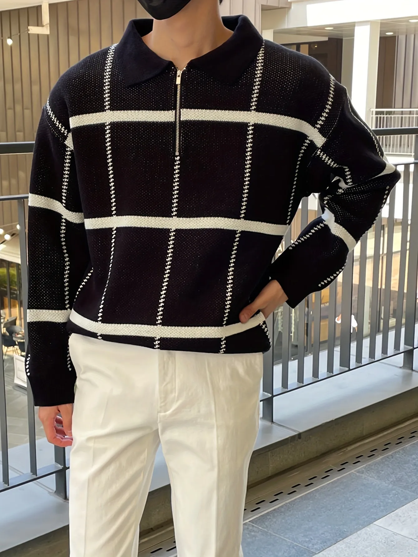 DARNIX | Mens Checked Sweater with Quarter-Zip
