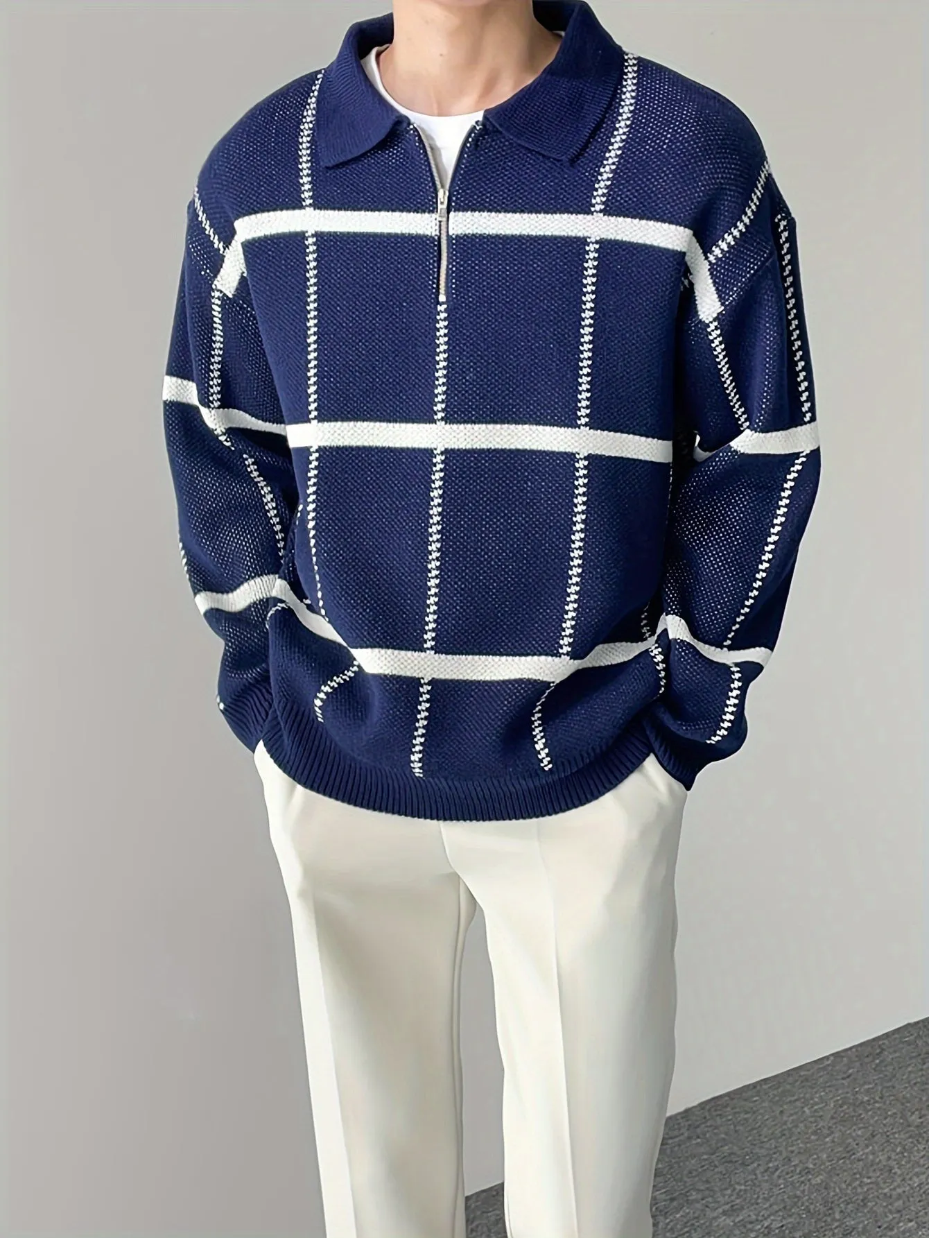 DARNIX | Mens Checked Sweater with Quarter-Zip