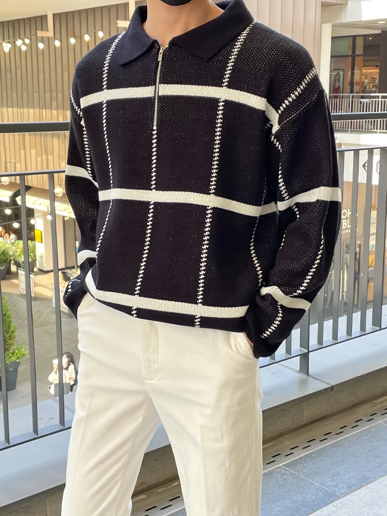 DARNIX | Mens Checked Sweater with Quarter-Zip