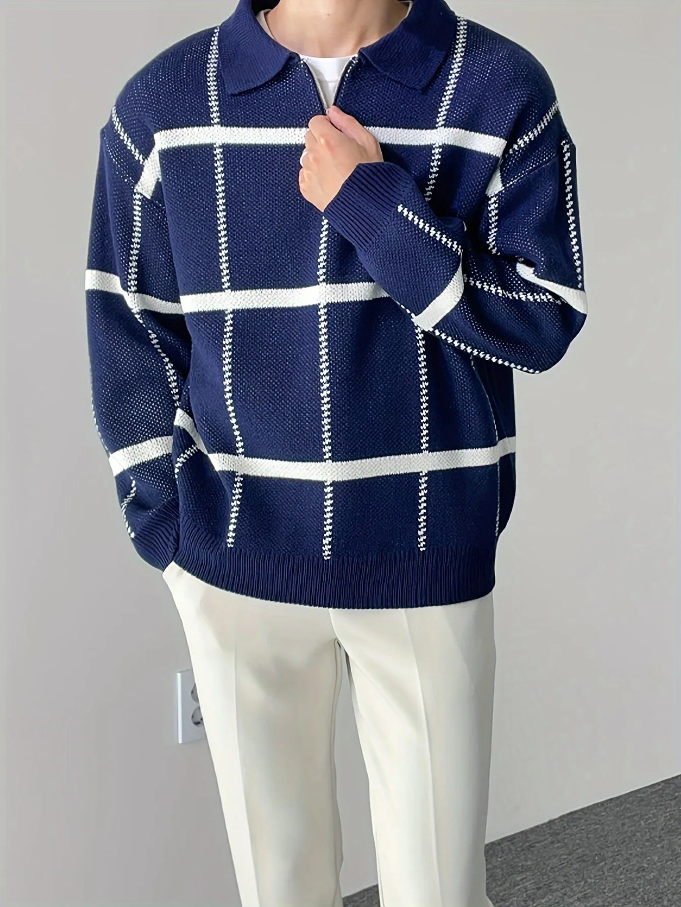 DARNIX | Mens Checked Sweater with Quarter-Zip