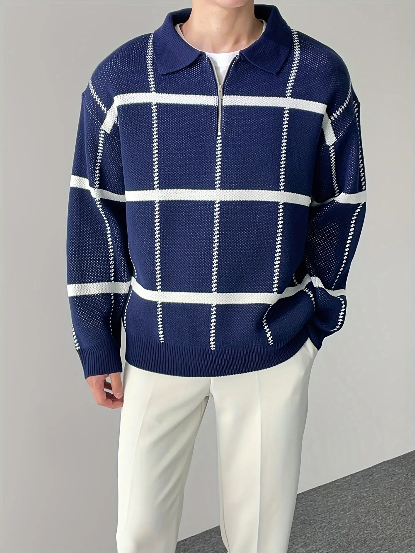DARNIX | Mens Checked Sweater with Quarter-Zip