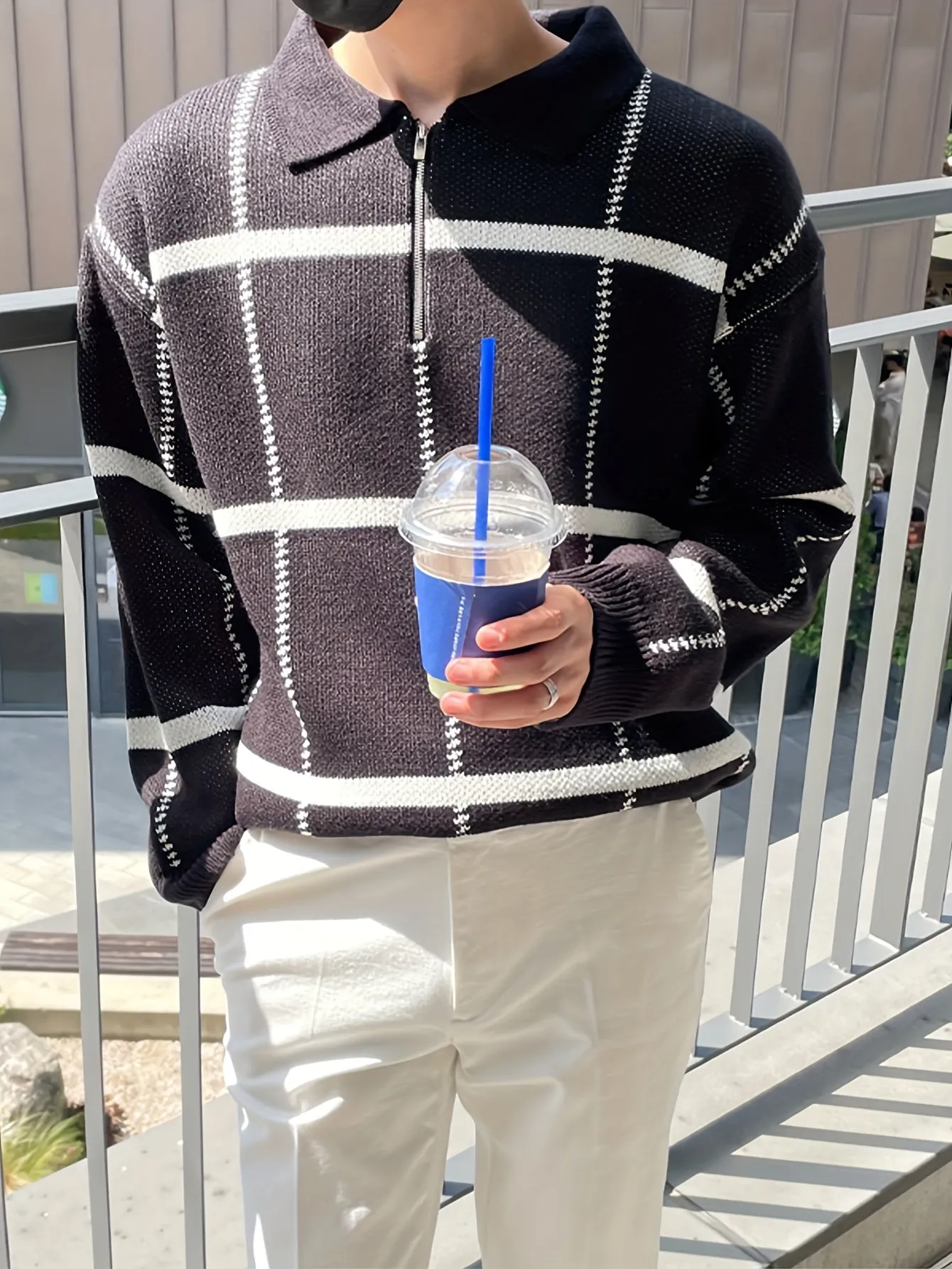 DARNIX | Mens Checked Sweater with Quarter-Zip