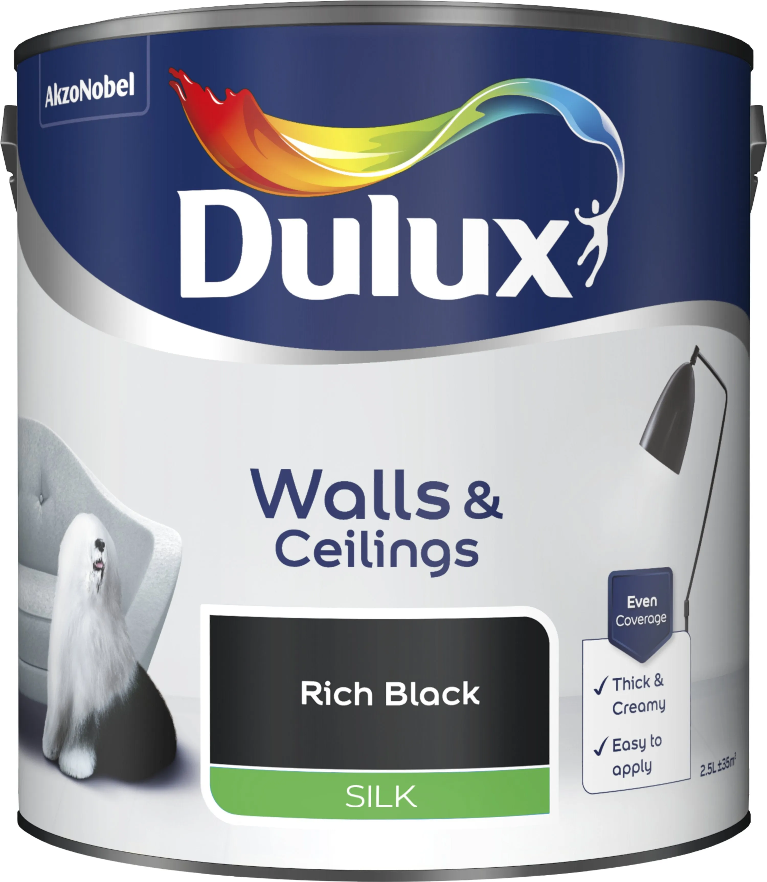 Dulux Silk Emulsion Paint For Walls And Ceilings - Rich Black 2.5L