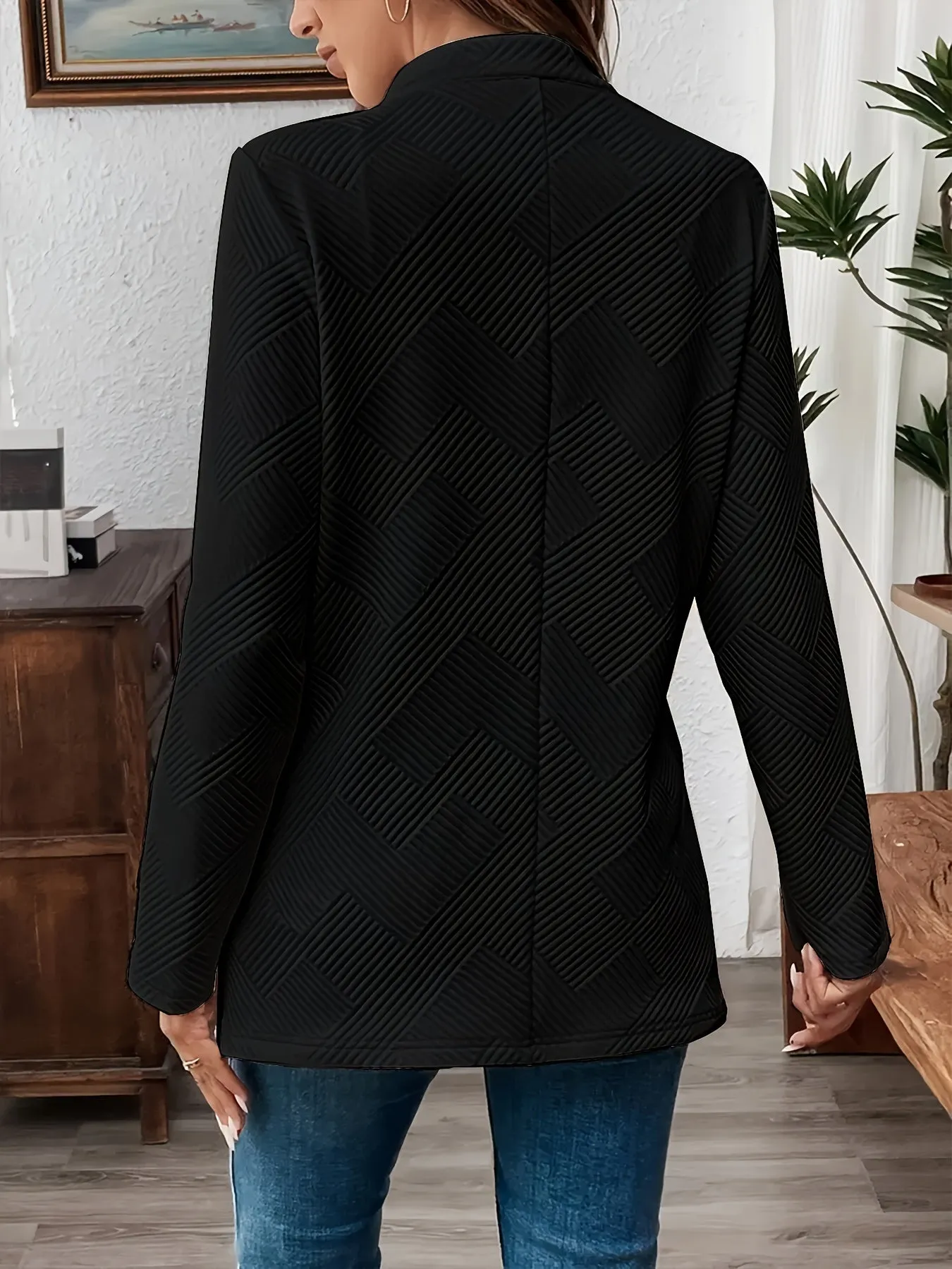 EMERIE | Solid Texture Open Front Blazer with Long Sleeves