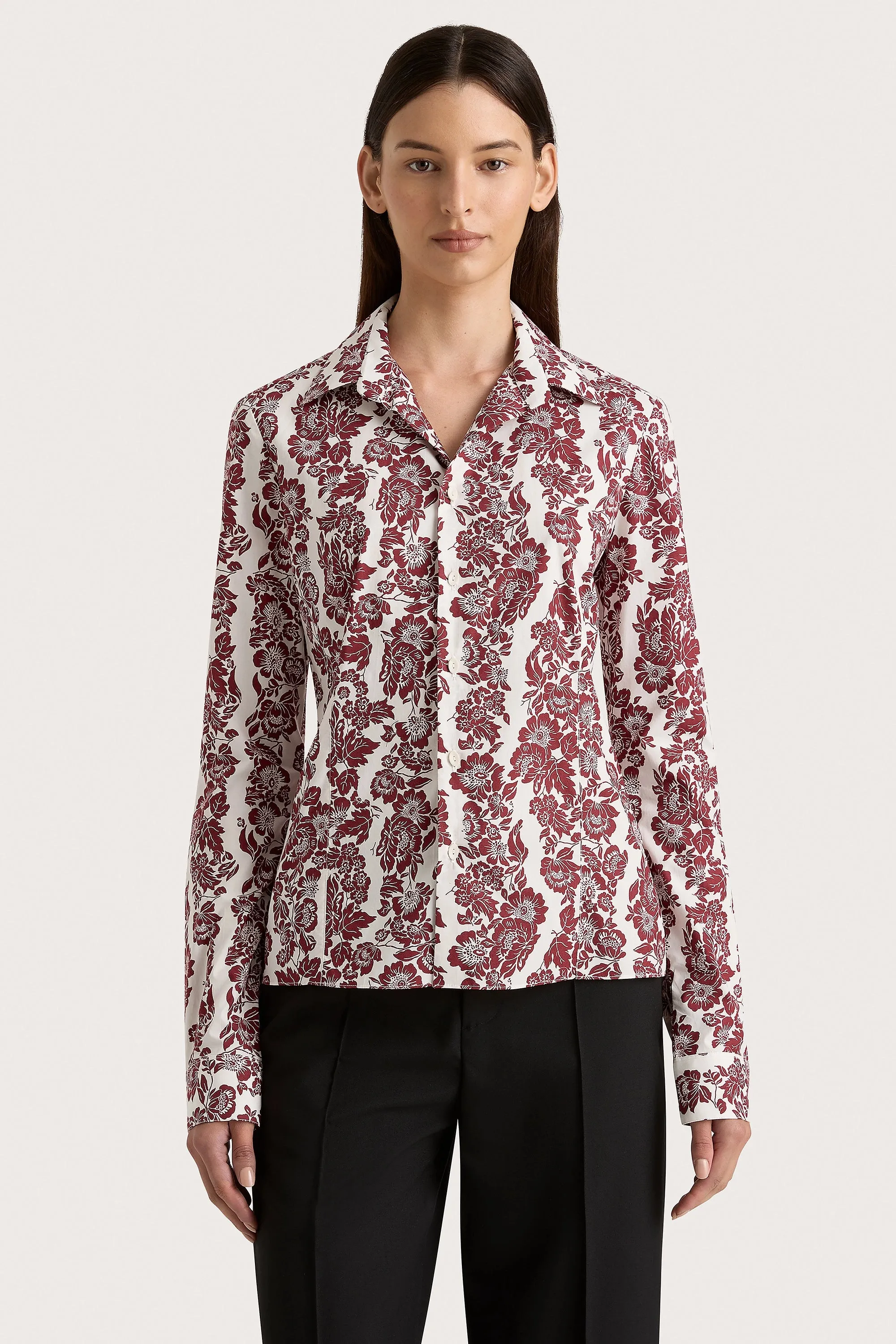 Estelle Fitted Shirt Striped Floral Wine