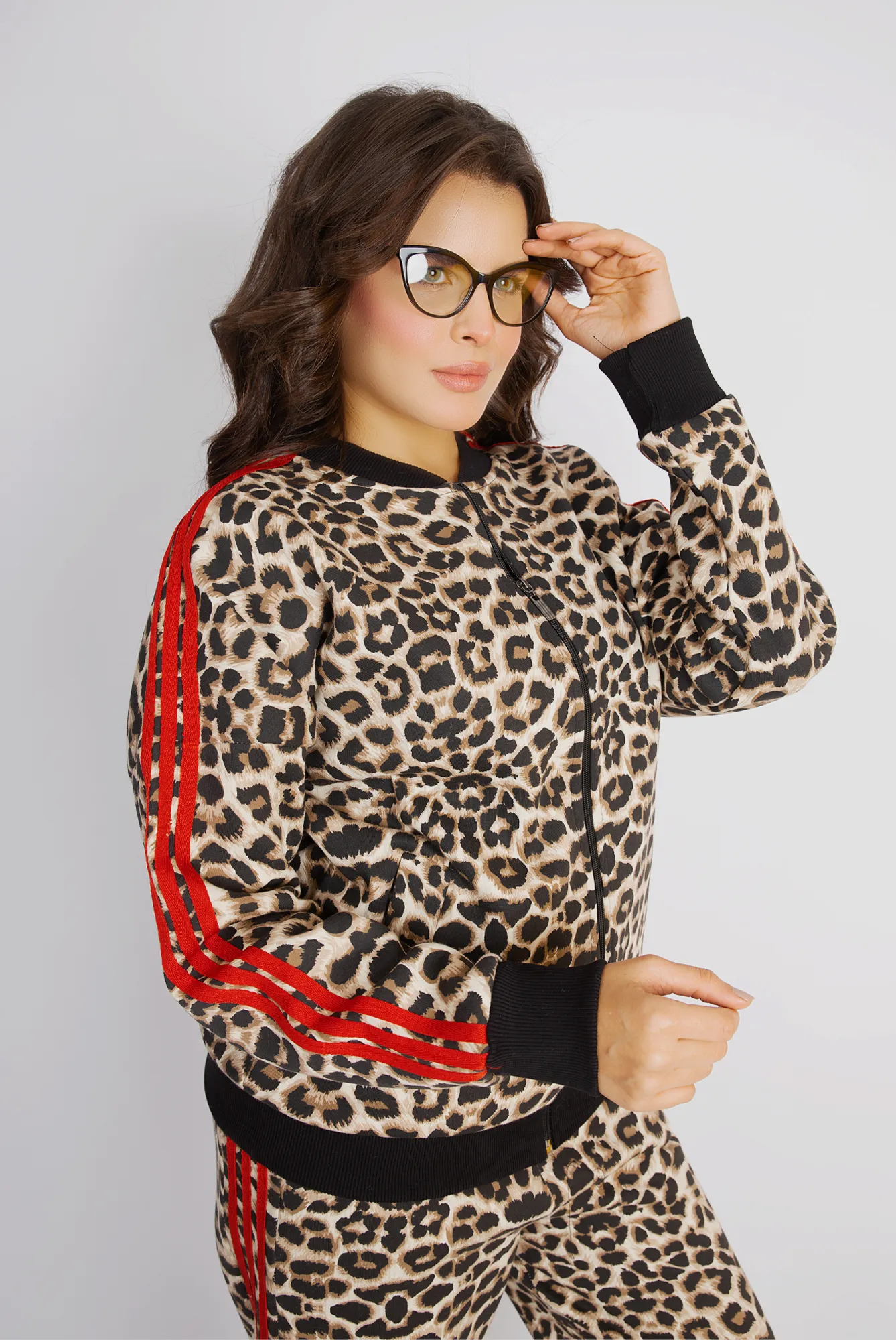 Leopard Tracksuit with Red Accent Stripes - Tiger