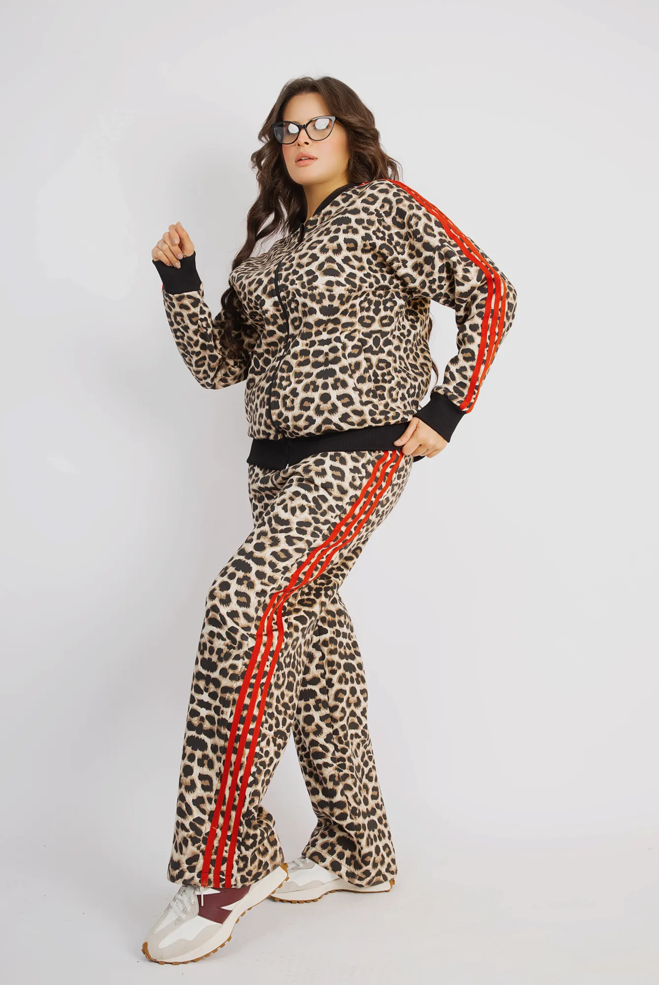 Leopard Tracksuit with Red Accent Stripes - Tiger