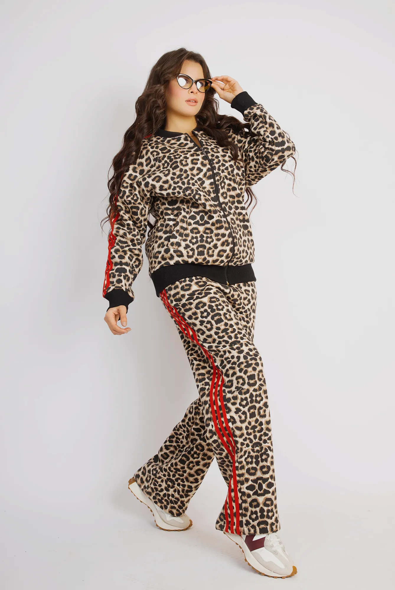 Leopard Tracksuit with Red Accent Stripes - Tiger