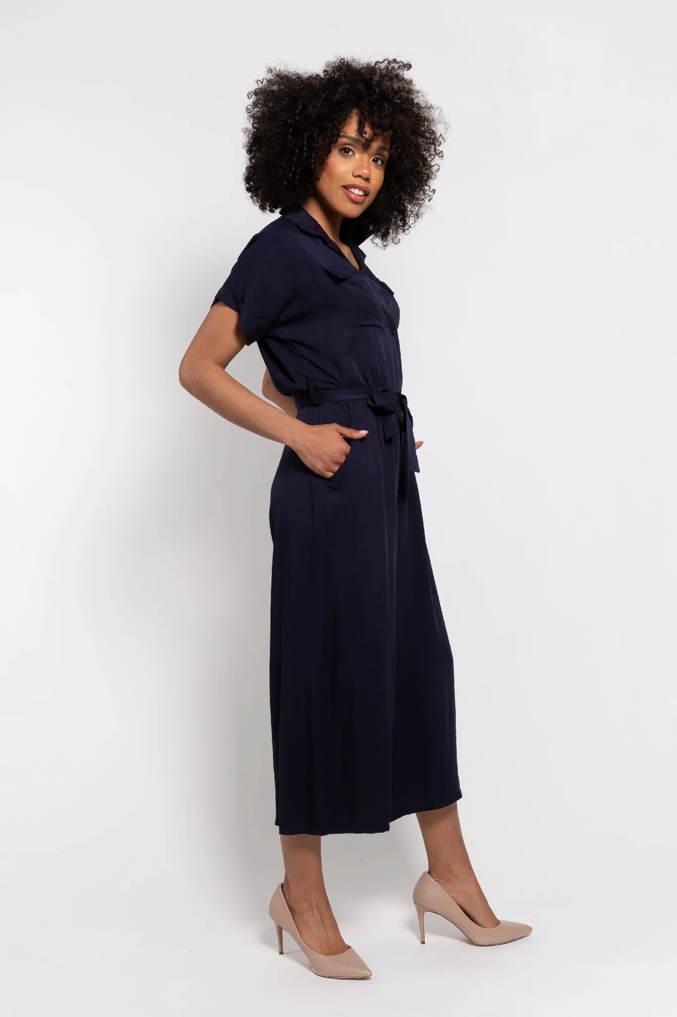 M Made in italy  Women's Woven Short Sleeve Jumpsuit