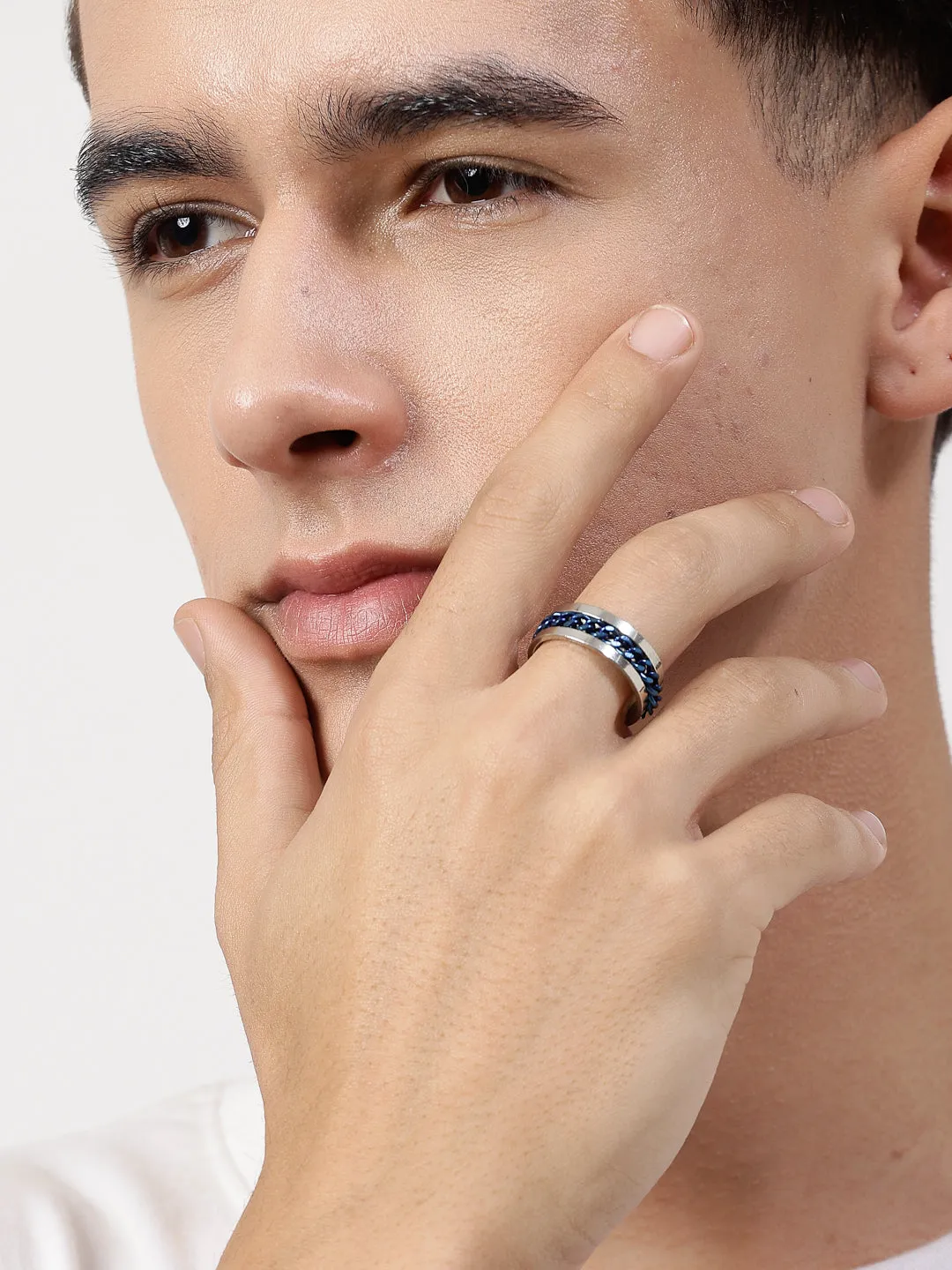 Men's Rhodium Plated Stainless Steel Finger Ring - NVR