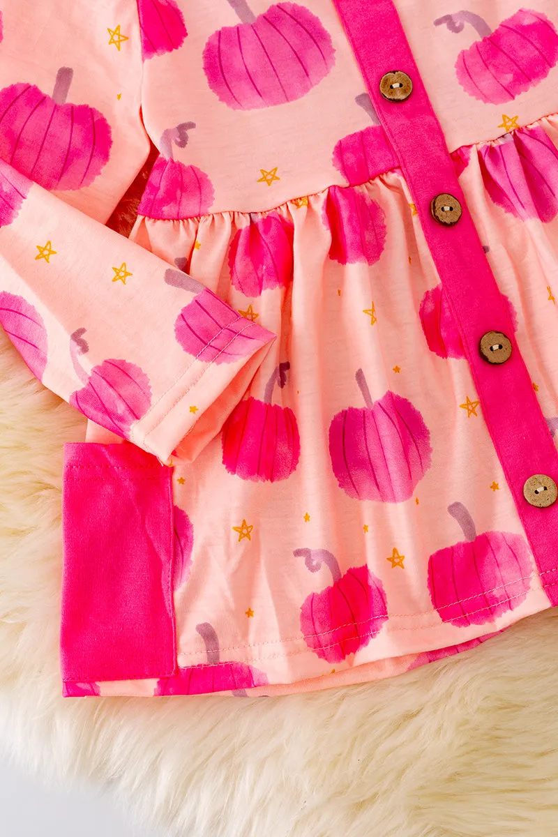 OFG41509 Jean: Pumpkin printed on tunic with pockets and leggings.