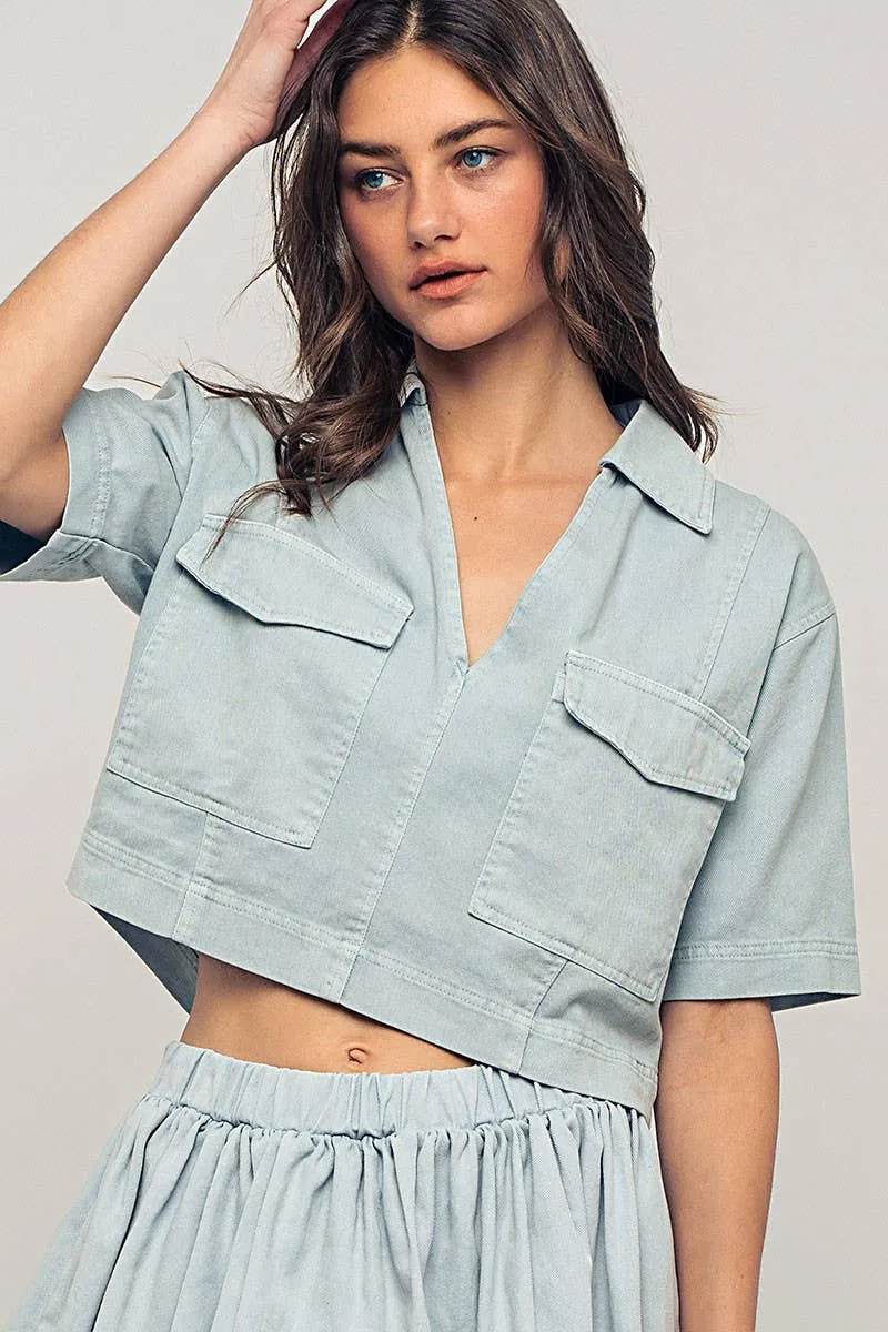 Pastel Blue Collared Camp Shirt