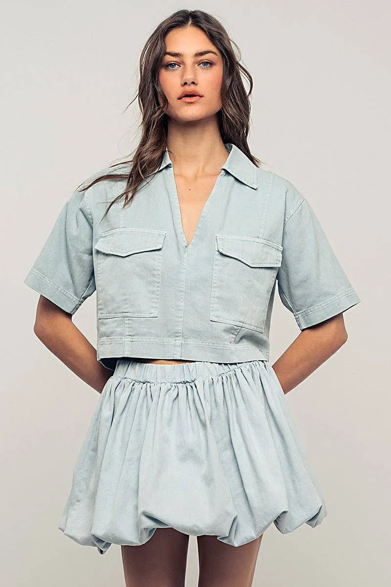 Pastel Blue Collared Camp Shirt