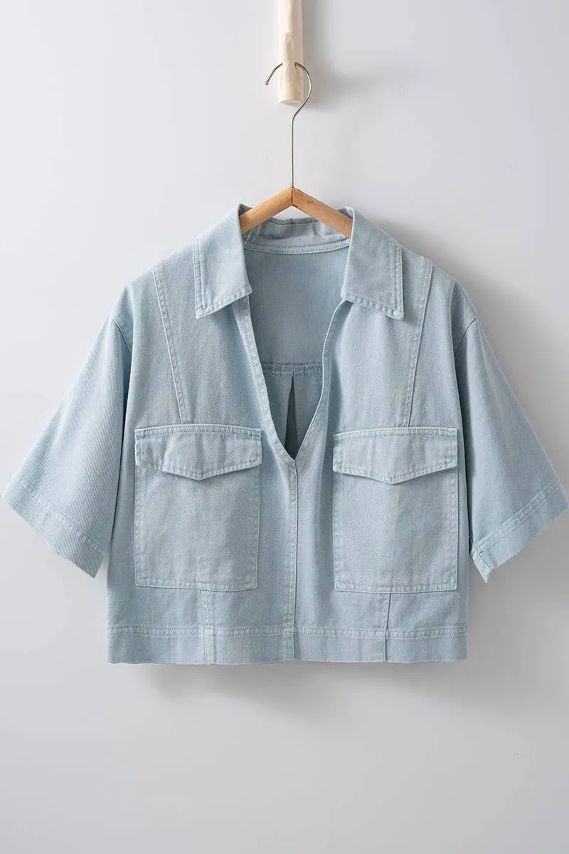 Pastel Blue Collared Camp Shirt