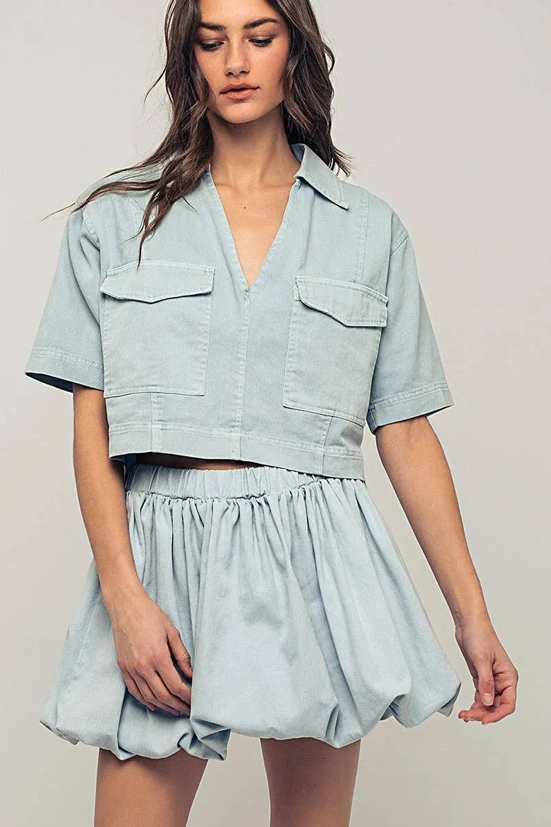 Pastel Blue Collared Camp Shirt