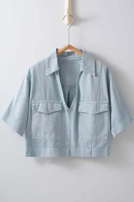 Pastel Blue Collared Camp Shirt