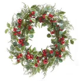 Raz Imports 2023 Heartfelt Holiday 24" Mixed Greenery And Berry And Ball Wreath