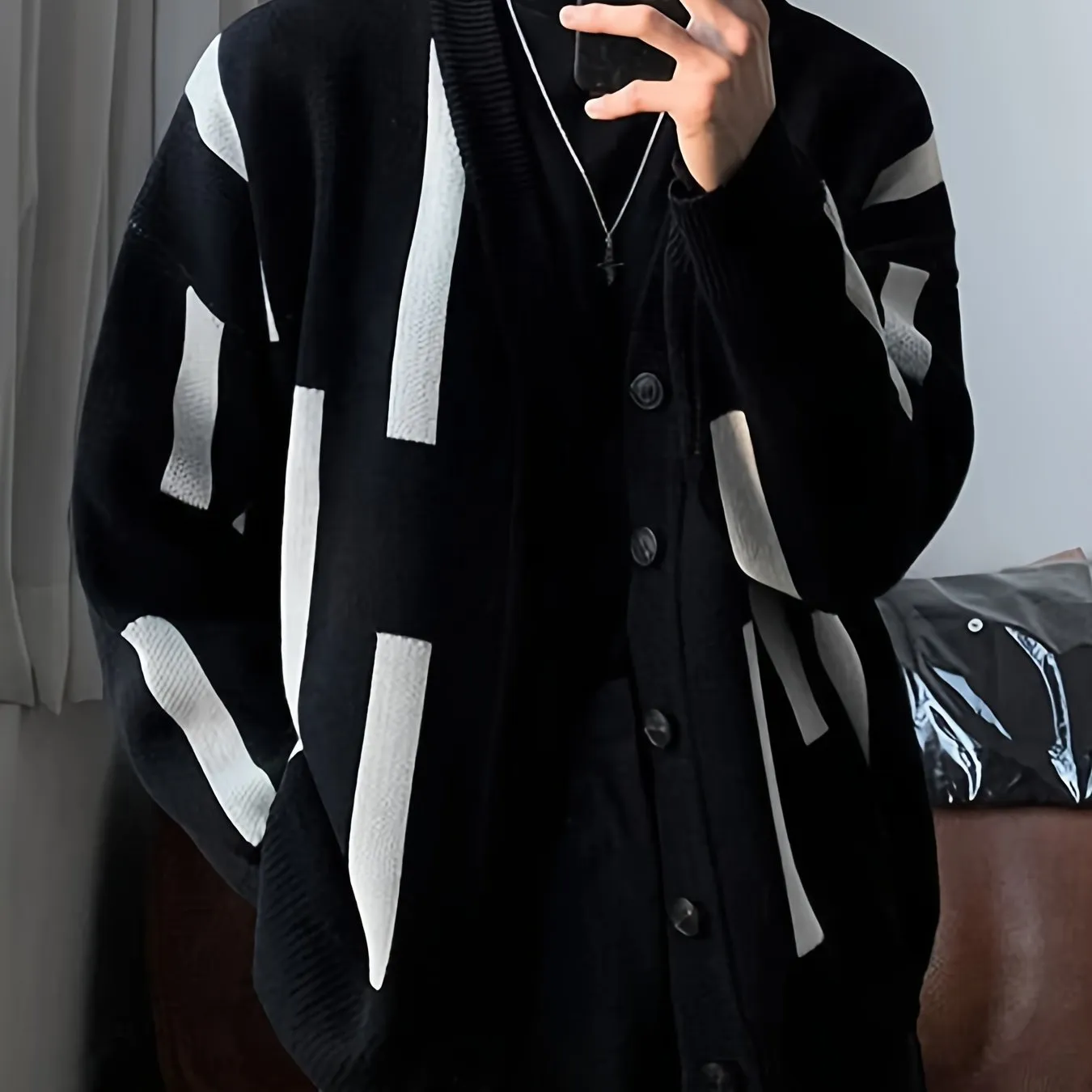 SOPREN | Geometric Knitted Cardigan with V-Neck