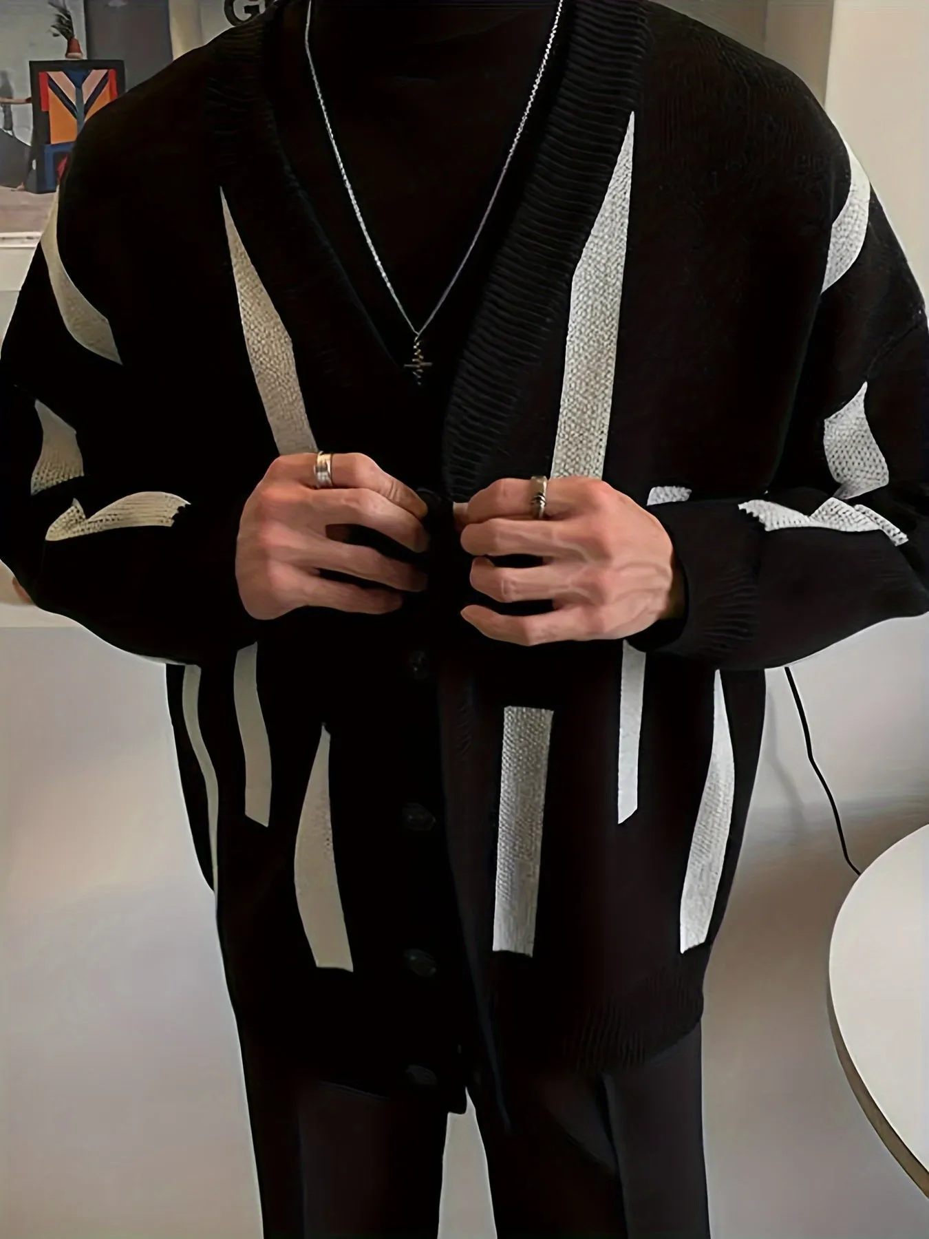 SOPREN | Geometric Knitted Cardigan with V-Neck