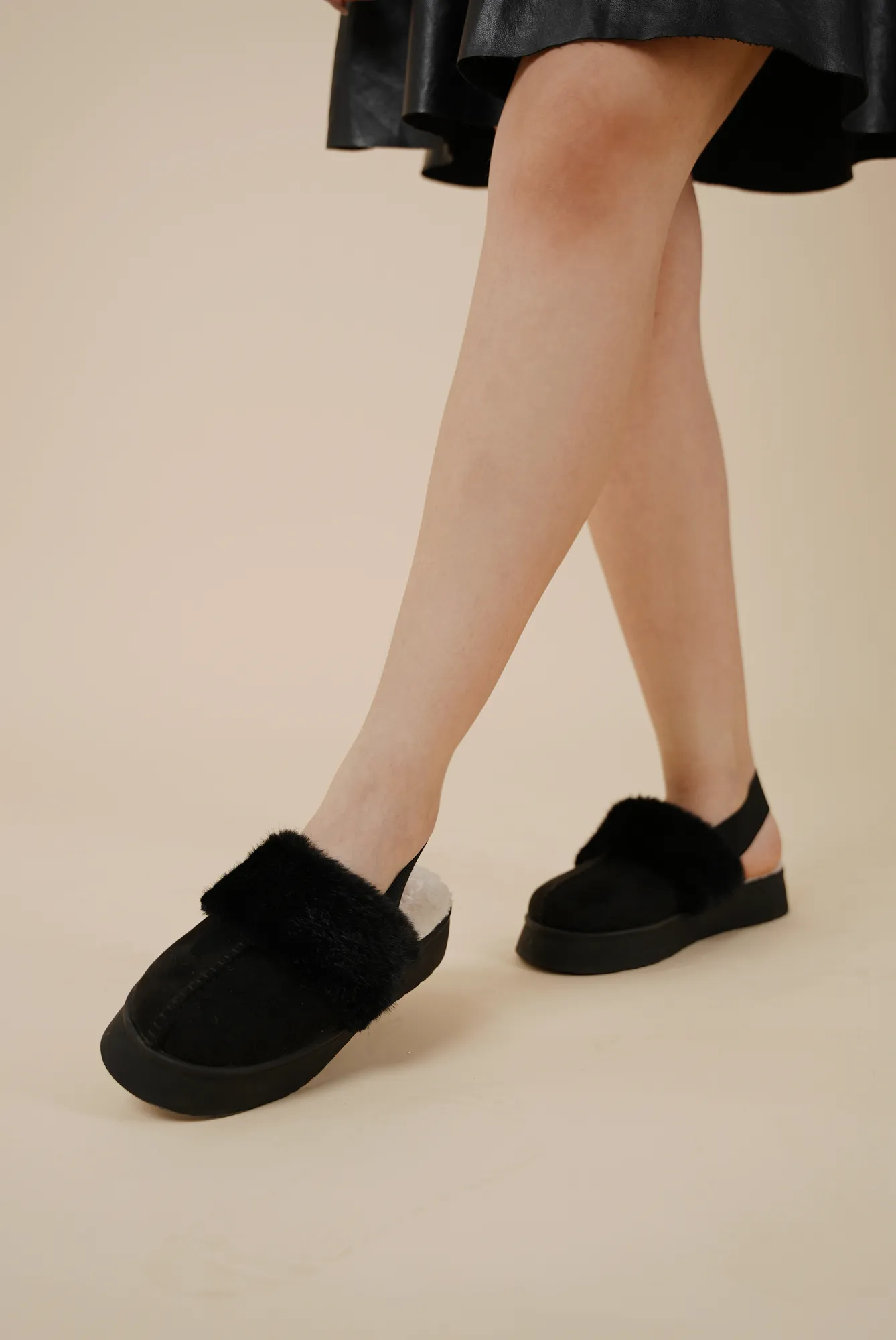 Suede Slingback Clogs - Black