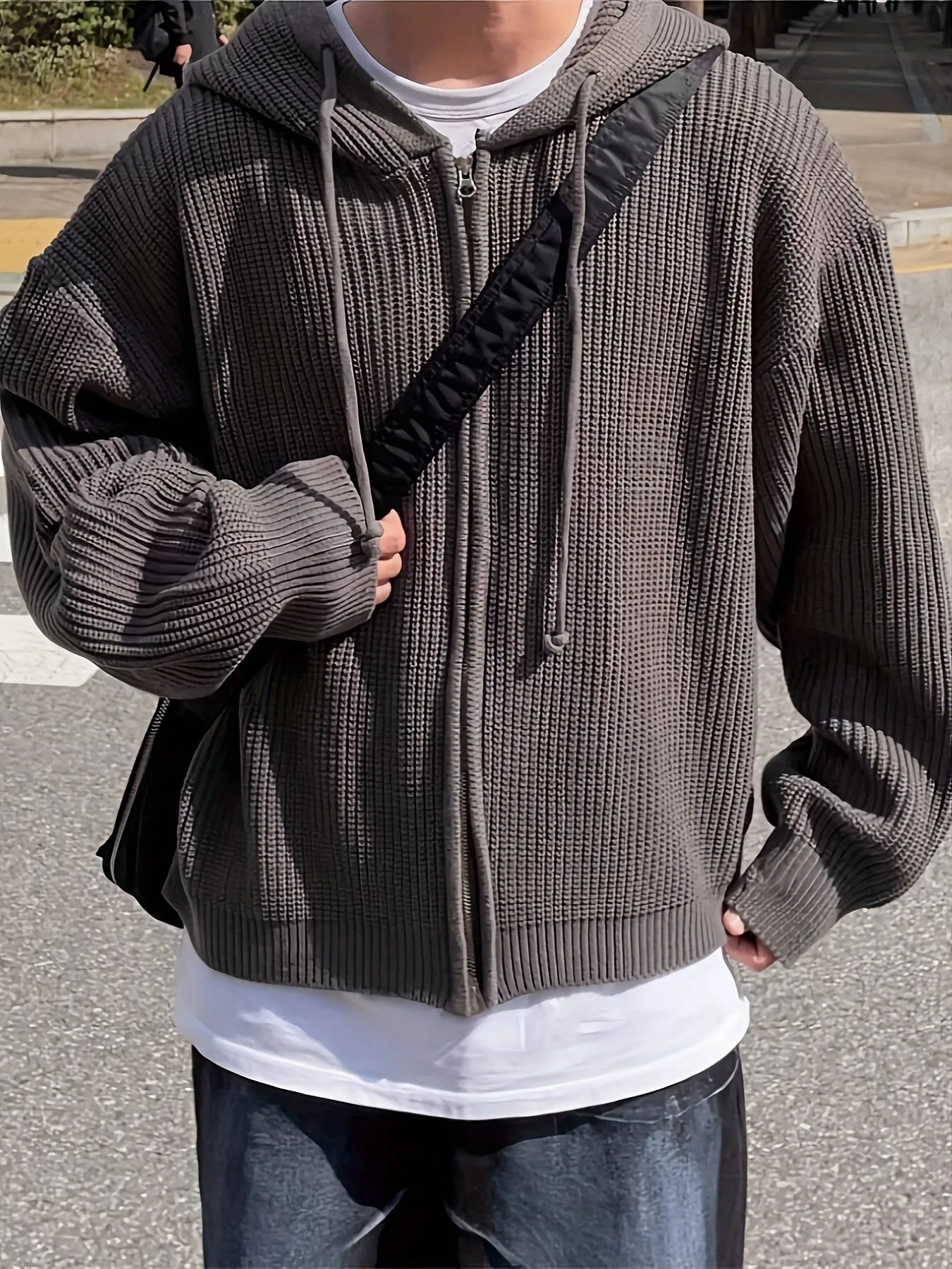 THADAN | Casual Mens Vest with Hood in Dark Gray