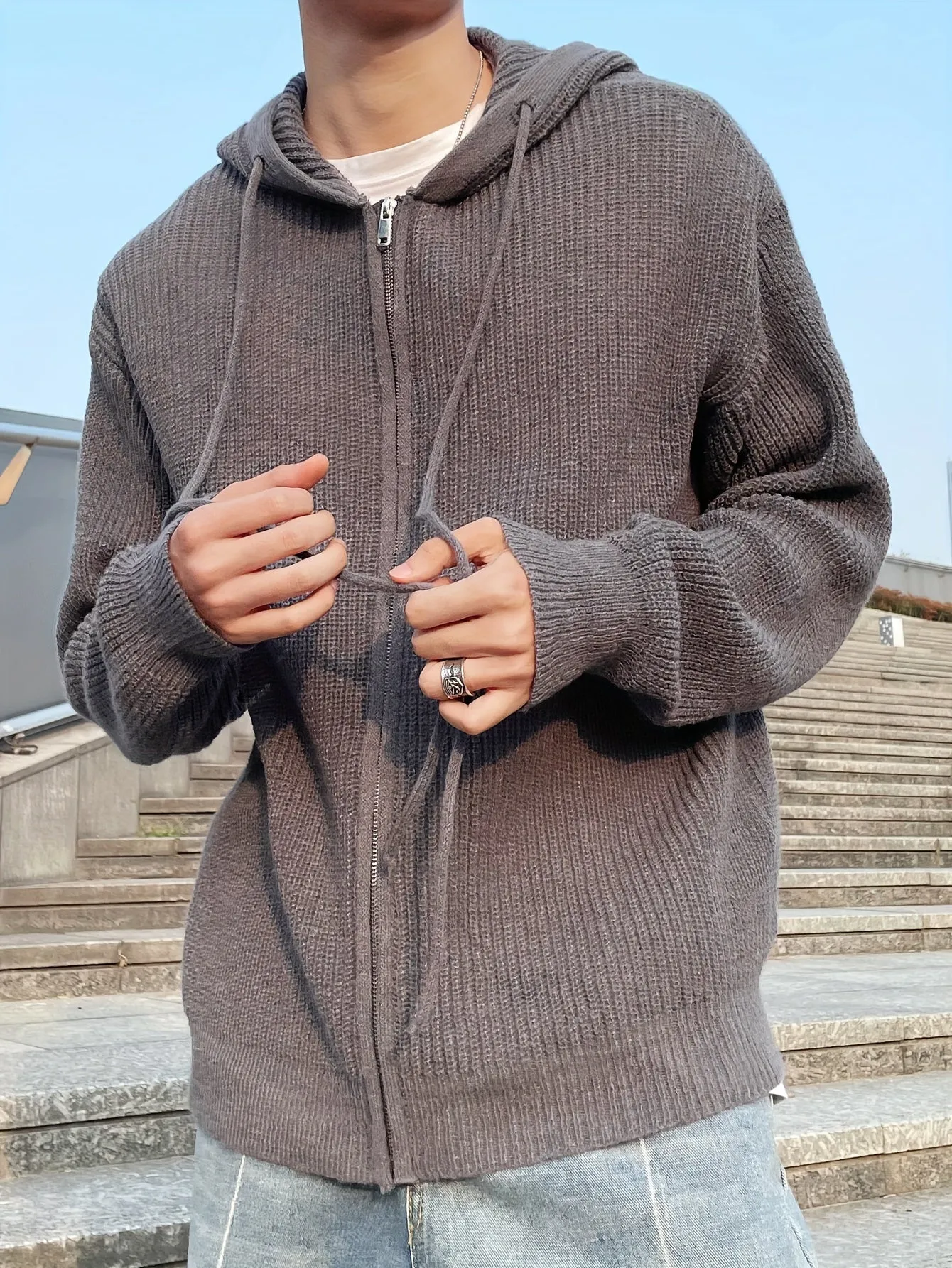 THADAN | Casual Mens Vest with Hood in Dark Gray