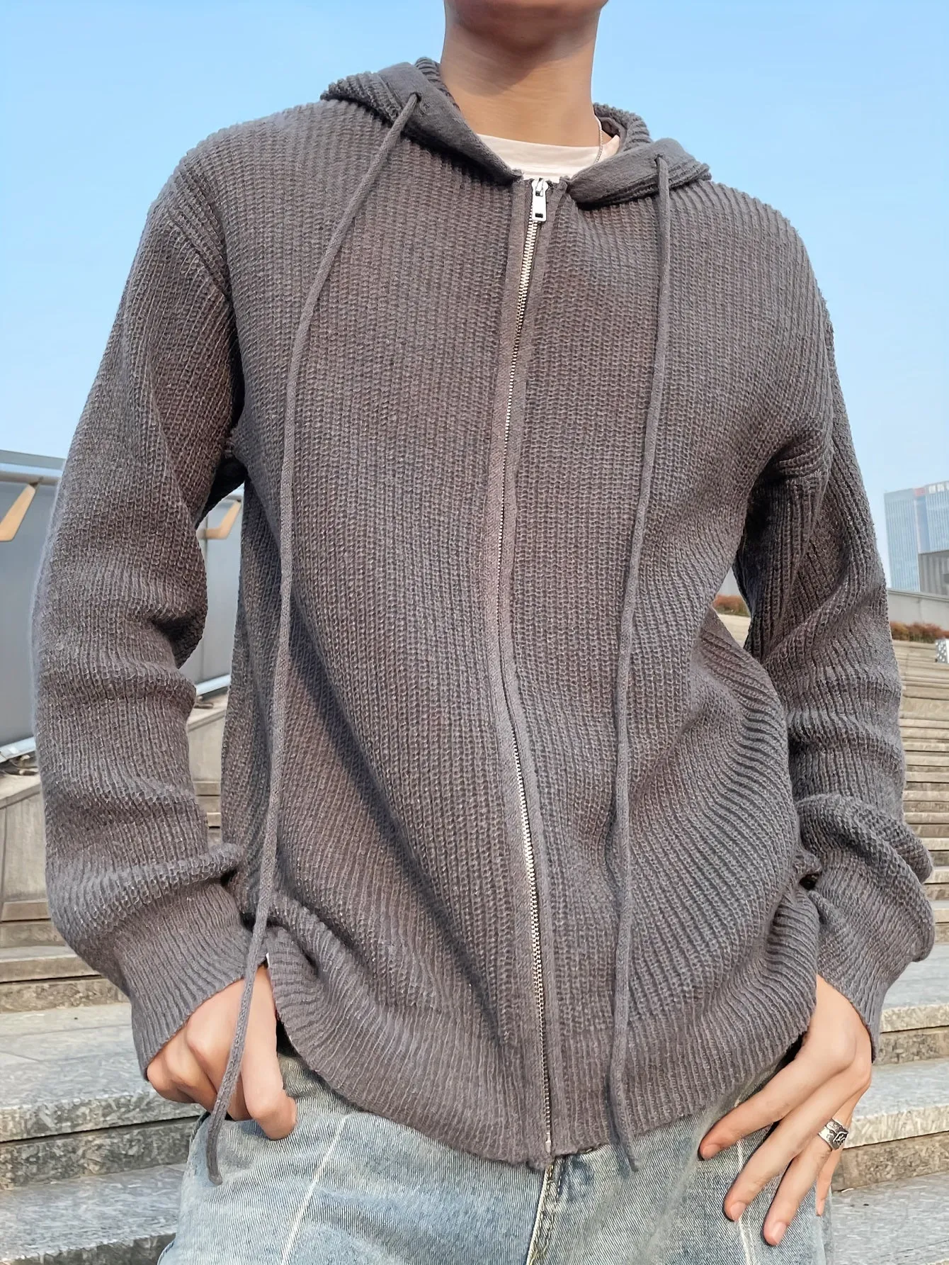 THADAN | Casual Mens Vest with Hood in Dark Gray