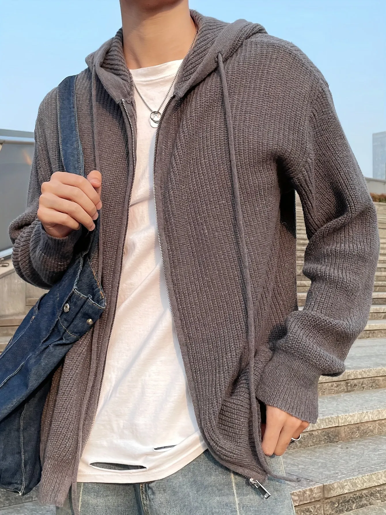 THADAN | Casual Mens Vest with Hood in Dark Gray