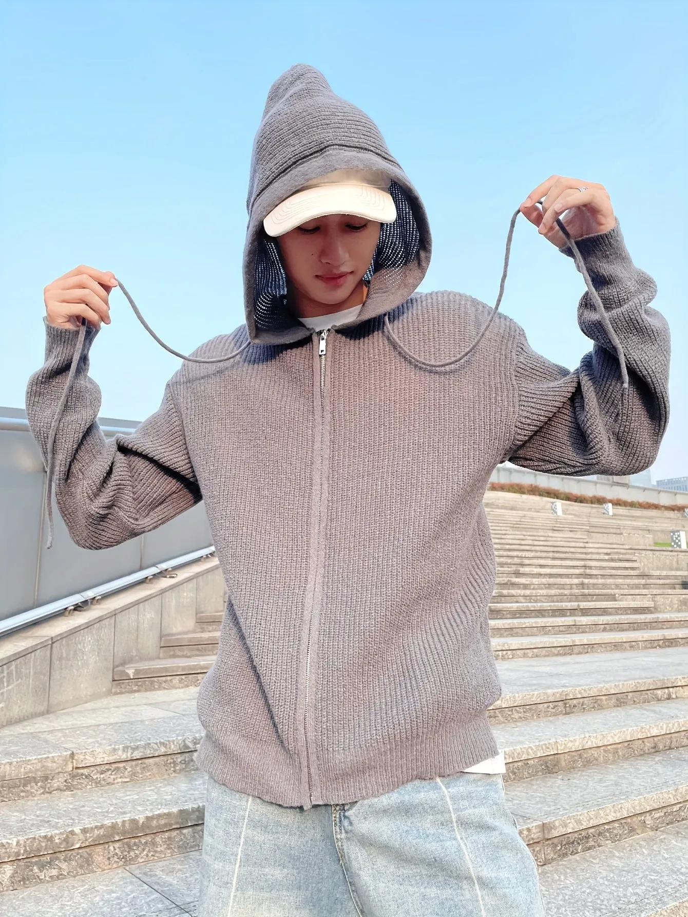 THADAN | Casual Mens Vest with Hood in Dark Gray