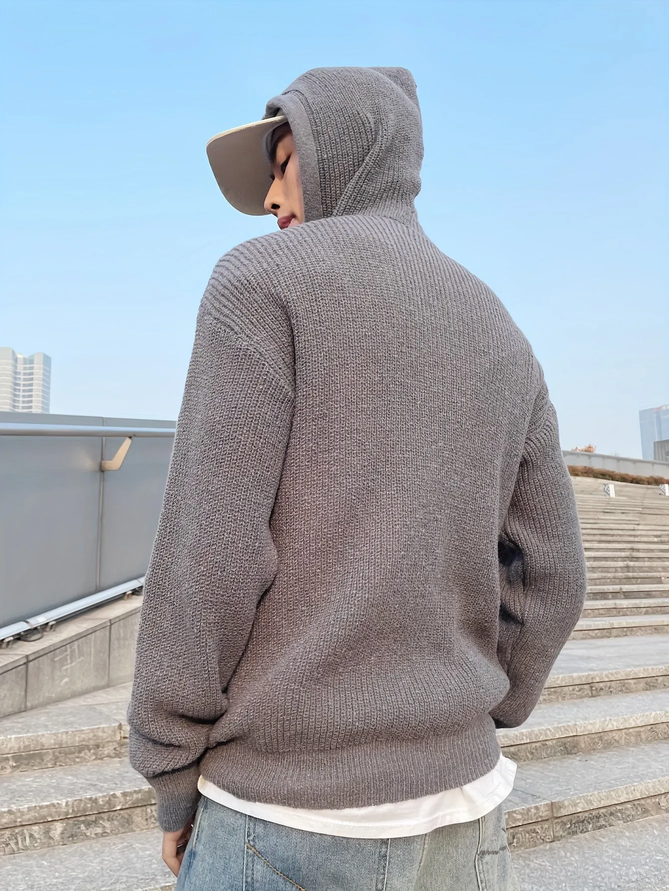 THADAN | Casual Mens Vest with Hood in Dark Gray